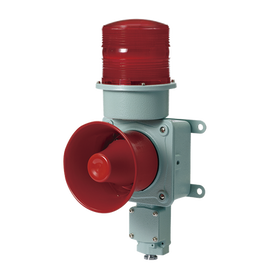 Combinación de baliza LED color roja con sirena electrónica para aplicaciones de la industria pesada  máx.114 dB a 24 VCD
