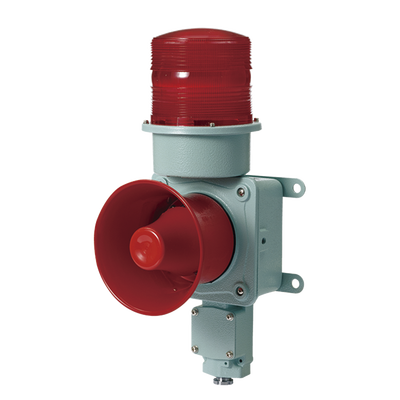 Combinación de baliza LED color roja con sirena electrónica para aplicaciones de la industria pesada  máx.114 dB a 120 VCA