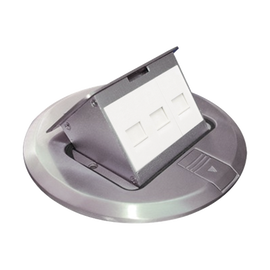 Mini caja de piso redonda para datos o conectores tipo Keystone, Color acero inoxidable (3 contactos) (11000-12202)