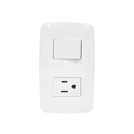 Placa con Interruptor sencillo 10 A/127 V y un Tomacorriente 15 A/ 127 V CA / Color Blanco.
