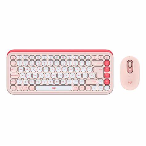 Teclado y Mouse Logitech Pop Icon Combo: Rosado y blanco crudo Español (Qwerty)