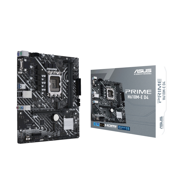 ASUS PRIME H610M-E D4 - Placa base - micro ATX - Socket LGA1700 - H610 Chipset - USB 3.2 Gen 1 - Gigabit LAN - Tarjeta gráfica (CPU necesaria) - HD Audio (8-canales)