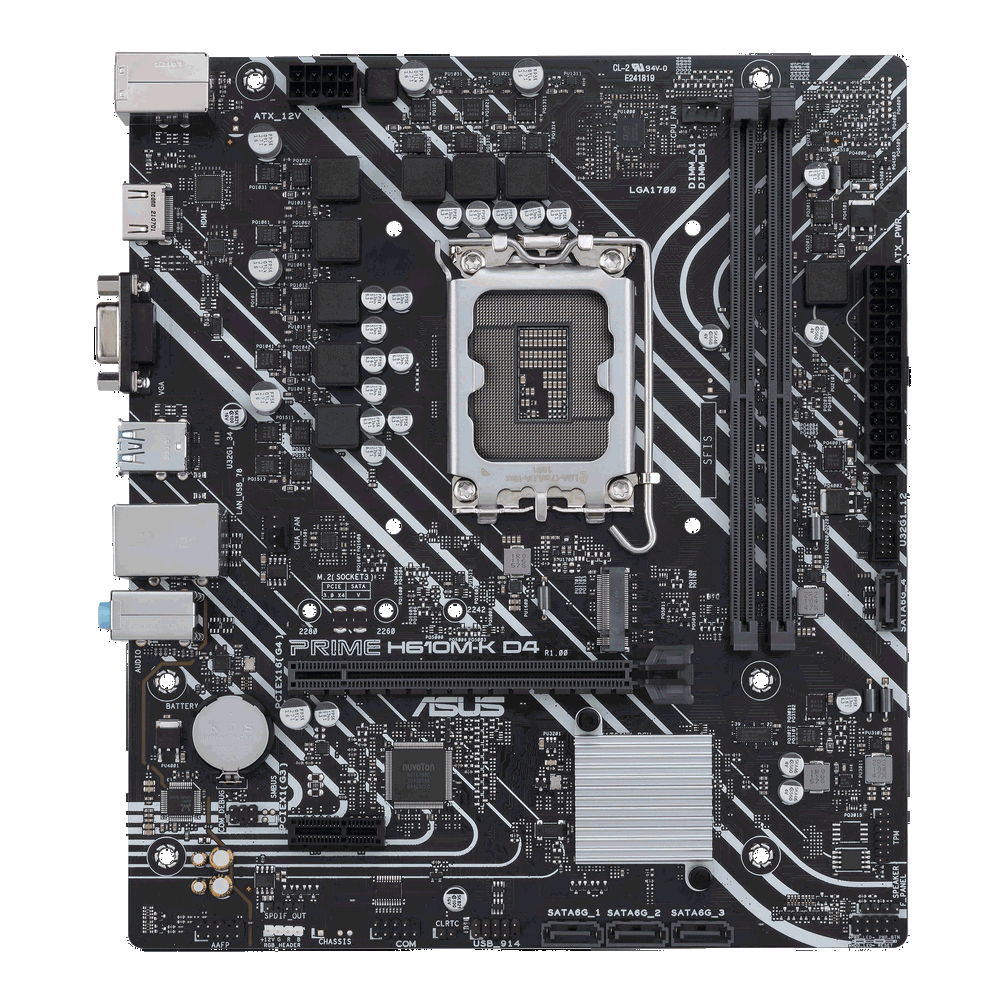 ASUS PRIME H610M-K D4 - Placa base - micro ATX - Socket LGA1700 - H610 Chipset - USB 3.2 Gen 2, USB 3.2 Gen 1 - Gigabit LAN - Tarjeta gráfica (CPU necesaria) - HD Audio (8-canales)