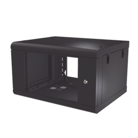 Gabinete de Pared de 6U con Puerta de Cristal Templado, 479.5 mm de Profundidad, Rack de 19'', Acero Reforzado Color Negro.