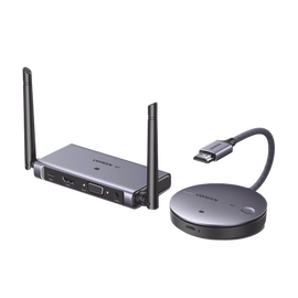 Transmisor y Receptor Inalámbrico HDMI | 50m | Salida HDMI y VGA (Simultanea) | Audio 3.5mm | Efecto 3D | Luz Indicadora LED | Clic and Go | Señal Estable | Amplia Compatibilidad | Conecta con un Clic.