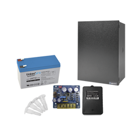 Kit con fuente PLB3 con salida de 12 Vcc a 4 Amper, incluye transformador y batería de 12 V a 7 Amper
