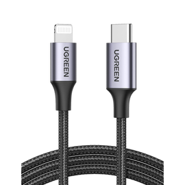 Cable USB-C a Lightning | 2 Metros | Certificado MFi | Carga Rápida 60W | 480 Mbps | Conector C94 | Adecuado para iPhone, iPad y iPod | Protección Integrada | Caja de Aluminio | Nylon Trenzado | Color Negro.