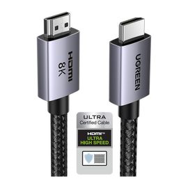 Cable HDMI 2.1 de 8K@60Hz | 2 m | 48Gbps | HDR10+ | 3D Inversivo| eARC | Dolby ATMOS |   VVR | QMS | QFT | ALLM | 3 modos de Visualización | Certificado HDMI 8K | Niquelado | Nylon Trenzado | Carcasa de Aluminio.
