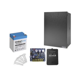 Kit con fuente PLB3 con salida de 12 Vcc a 4 Amper, incluye transformador y batería de 12 V a  5.5 Amper