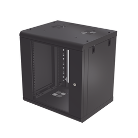 Gabinete de Pared de 12U con Puerta de Cristal Templado, 479.5 mm de Profundidad, Rack de 19'', Acero Reforzado Color Negro.