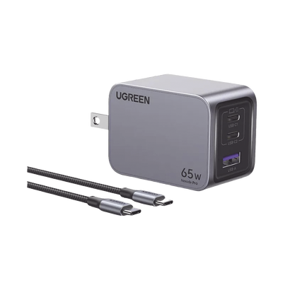 Cargador de 65W serie Nexode PRO | 3 Puertos de Carga Rápida | 2 USB-C | 1 USB-A | Tecnología GaN II | Power Delivery 3.0 | Quick Charge 4.0 | Chip Confiable y Carga Inteligente | Optimiza la Experiencia de Carga |  Incluye  cable USB-C
