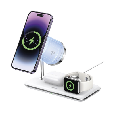 Cargador Inalámbrico MagSafe 3 en 1 | 25W | Certificación Oficial Qi2 | MFI | Perfecto para iPhone, AirPods y Apple Watch  | Carga Adaptativa /Simultanea | Luz Indicadora LED | Incluye Cable.