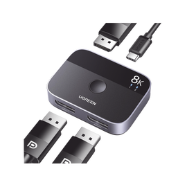 Conmutador DP 1.4 8K | HDMI Splitter 2 Entradas a 1 Salida | Bidireccional | 3D | HDR10+ | Dolby Atmos | 240Hz | 48Gbps | Compatible Free-Sync/G-Syng | Sincronización de Audio | Potentes Chips de Última Generación.