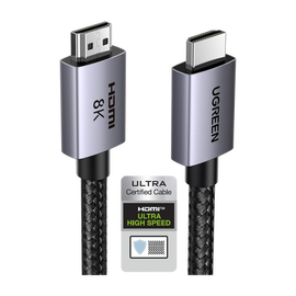 Cable HDMI 2.1 de 8K@60Hz | 3 metros | 48Gbps | HDR10+ | 3D Inversivo| eARC | Dolby ATMOS |   VVR | QMS | QFT | ALLM | 3 modos de Visualización | Certificado HDMI 8K | Niquelado | Nylon Trenzado | Carcasa de Aluminio.