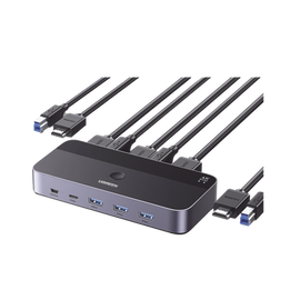 Conmutador KVM HDMI 4K | HDMI 2.0 | 2 Entradas 1 Salida | 4 Puertos USB 3.0 (3 USB-A *1 USB-C) | Soporta 4K@60Hz | HDR | Indicador Led | Compatible Win, MacOs y Linux | Carcasa de Aluminio.