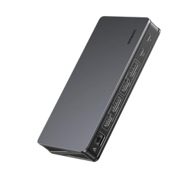 HUB USB-C (Docking Revodok Pro 209) 9 en 1 | 2 HDMI 4K@60Hz | 2 DP 4K@60Hz | 1 USB-A 3.2 (10 Gbps) | 2 USB-A 3.2 (10 Gbps) | 1 USB-C PD Carga 100W | 1 USB-C para conexión de PC | RJ45 (Gigabit) | Botón de encendido | Caja de Aluminio.