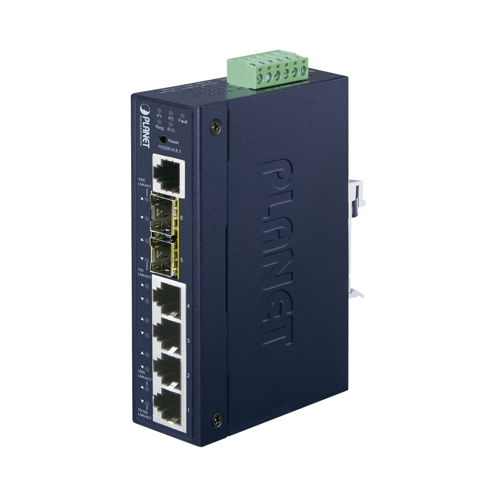 Switch Administrable industrial L2+ de 4 puertos 10/100/1000T + 2 puertos SFP 100/1000X
