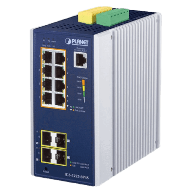Switch Industrial Managed L2+ 8-Port 10/100/1000T 802.3at PoE and 4-Port 100/1000X SFP