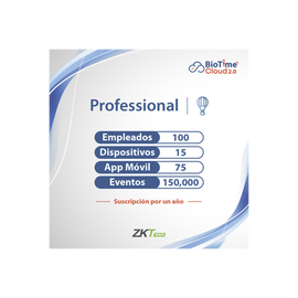 LICENCIA PROFESSIONAL BIOTIME CLOUD 2.0  / 100 USUARIOS / 15 DISPOSITIVOS (Licencia Anual)