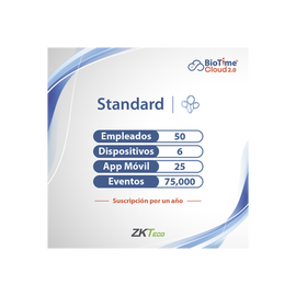 LICENCIA STANDART BIOTIME CLOUD 2.0  / 50 USUARIOS / 6 DISPOSITIVOS (Licencia Anual)
