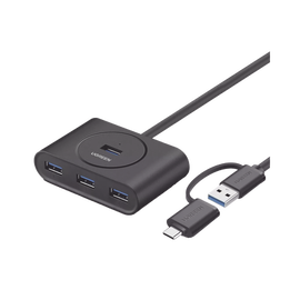 HUB USB-A/C 3.0 4 en 1 | Con Conector USB-C | 4 Puertos USB-A 3.0 (5Gbps) | Cable de 25cm | Indicador Led | Ideal para Transferencia de Datos | Entrada Micro USB para alimentar equipos de mayor consumo.