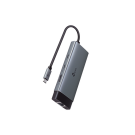 Adaptador HUB 6 en 1, 1 puerto USB-C entrada, 1 puerto HDMI 4K, 1 puerto Ethernet Gigabit, 1 puerto USB-C y 2 puertos USB-A