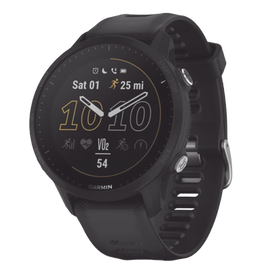 Reloj Garmin Forerunner 955 color negro en correa de silicón, con funciones premium de entrenamiento.