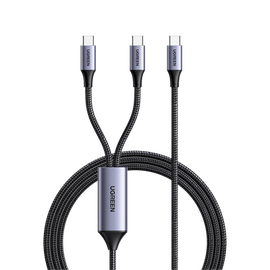Cable USB-C a Y (USB-C & USB-C) | 1.5 Metros | Carga Rápida de hasta 100W | PD3.0 | QC4.0/3.0/2.0 | FPC | AFC | Protección Integrada| Caja de Aluminio | Nylon Trenzado | Amplia Compatibilidad | Color Negro.