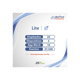 LICENCIA lite de BIOTIME CLOUD 2.0  / 25 USUARIOS / 3 DISPOSITIVOS (Licencia Anual)