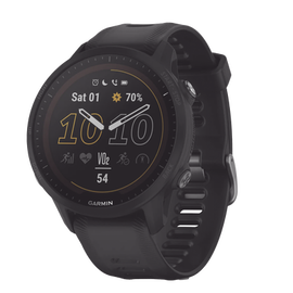 Reloj Garmin Forerunner 955 solar color negro en correa de silicón, con funciones premium de entrenamiento.