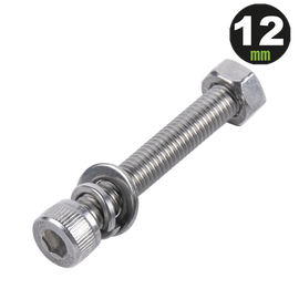 Tornillo Allen Milimétrico de Acero Inoxidable  M8-1.25 x 12 / Con Tuerca, Arandela de Presión y Plana / Para Montajes de Módulos Foto Voltaicos .