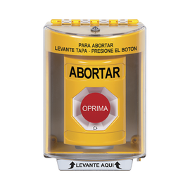 Botón de Abortar, Texto en Español, Tapa Protectora de Policarbonato Súper Resistente, Girar para restablecer