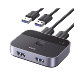 Conmutador USB para Compartir 2 Puertos USB 3.0 a 2 PC Ìs | Cambio Mediante Botón | Incluye Dos Cables USB de 1.5 m | ABS | Permite que 2 Usuarios Compartan 2 Dispositivos Periféricos USB 3.0, como una impresora, un escáner, etc.
