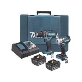 Kit de Rotomartillo Atornillador DHP482 + Atornillador de Impacto DTW301, incluye 2 Baterías BL1850B, 1 Cargador DC18SD y Maletín Plastico