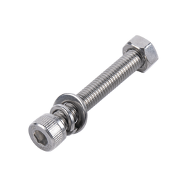 1 Tornillo Allen Milimétrico de Acero Inoxidable  M8-1.25 x 16 / Con 1 Tuerca, 1 Arandela de Presión y 1 Plana / Para Montajes de Módulos Foto Voltaicos.