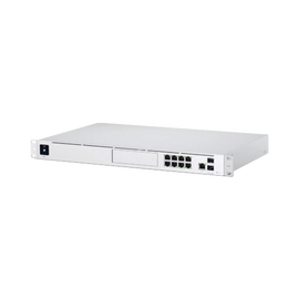 UniFi Dream Machine Pro, de 1 UR con un puerto 10G SFP+ WAN, 8 puertos 10/100/1000 Mbps RJ-45 LAN, y una bahía de HDD 3.5