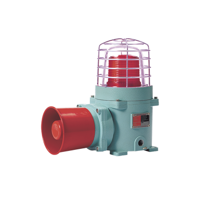 Combinación de baliza LED color Rojo con patrón fijo y flasheante con sirena electrónica, máx. 118 dB para zonas peligrosas a 120 VCA