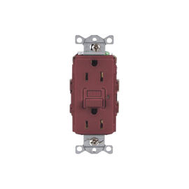 Contacto de Auto-verificación GFCI con Interruptor de Falla a Tierra de 15 A 125 V 2 Polos/ Color Rojo / Nema 5-15R / Grado Industrial Comercial.