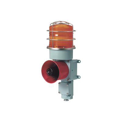 Combinación de baliza LED color Ámbar con sirena electrónica para aplicaciones de la industria pesada  máx.114 dB a 120 VCA