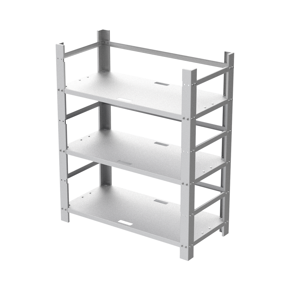 Estante Galvanizado de 3 Niveles para Instalación de 12 Baterías de Ciclo Profundo Similares a la PL-110-D12.