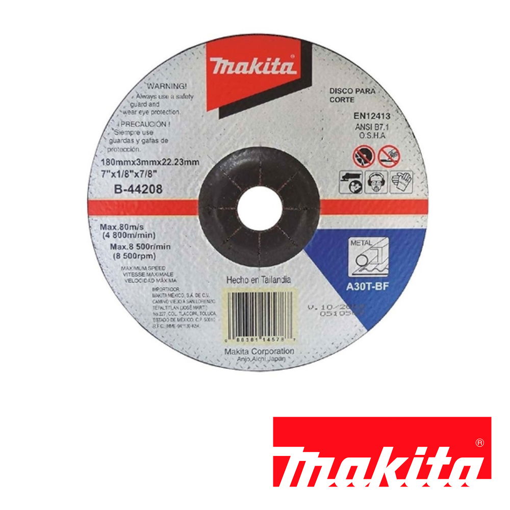 DISCO DE CORTE DE METAL, TUBULAR, PTR, HIERRO MAKITA B44208, 7 DISCO DE CORTE DE METAL, TUBULAR, PTR, HIERRO MAKITA B44208, 7