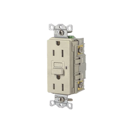 Contacto de Auto-verificación GFCI con Interruptor de Falla a Tierra de 15 A 125 V 2 Polos/ Color Marfil / Nema 5-15R / Grado Industrial Comercial.