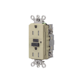 Contacto de Auto-verificación GFCI de 15 A 125 V 2 Polos/  Resistente a Manipulaciones y Intemperie / Color Marfil / Nema 5-15R / Grado Industrial.