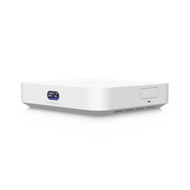 UniFi Cloud Gateway MAX, Router con todos los servicios UniFi, administra hasta 30 dispositivos UniFi y 300 clientes. 1 pto WAN 2.5G, 4 pts LAN 1G (uno configurable como WAN), seguridad IDS/IPS, VPN, bloqueo de apps/URLs, 512 GB memoria interna
