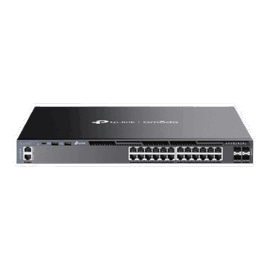Switch Omada L3 SDN Administrable / 24 puertos Gigabit y 4 puertos SFP+ / Funciones RIP, VVRP, Servidor DHCP / Administración centralizada OMADA / Fuente Redundante