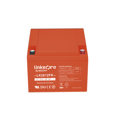 Batería 12 V / 26 Ah / UL / Tecnología AGM-VRLA / Vida útil promedio de 5 años / Retardante a la Flama / Para uso en equipo electrónico, Alarmas de Intrusión / Incendio/ Control de acceso / Video Vigilancia / Term