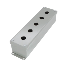 Gabinete Tipo Pushbutton, De 5 Botones de 22.5 mm, NEMA 12, IP65, de 317 x 83 x 70 mm, de Acero, Color Gris