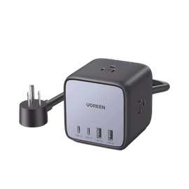 Multicontacto de Escritorio USB y Tomacorriente / 2 Puertos USB-C / 2 Puertos USB-A / 3 Tomacorriente de CA / Tecnología GaN II / USB 65W PD / Carga Rápida / Diseño Innovador en Forma de Cubo / Interruptor de Apagado.