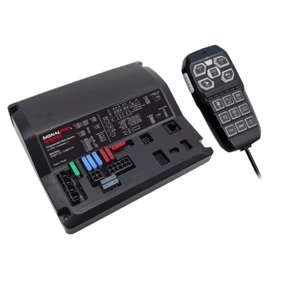 Sirena Vehicular de 200W de Potencia, Con Controlador Unimando de 15 Botones Para Control de Tonos, 12 Salidas Auxiliares y Micrófono