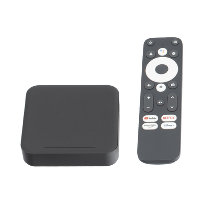 TV Box Android UHD, Compatible con Google TV , Conexión WiFi en 2.4 y 5 GHz, Puerto LAN RJ45, Puerto  HDMI.